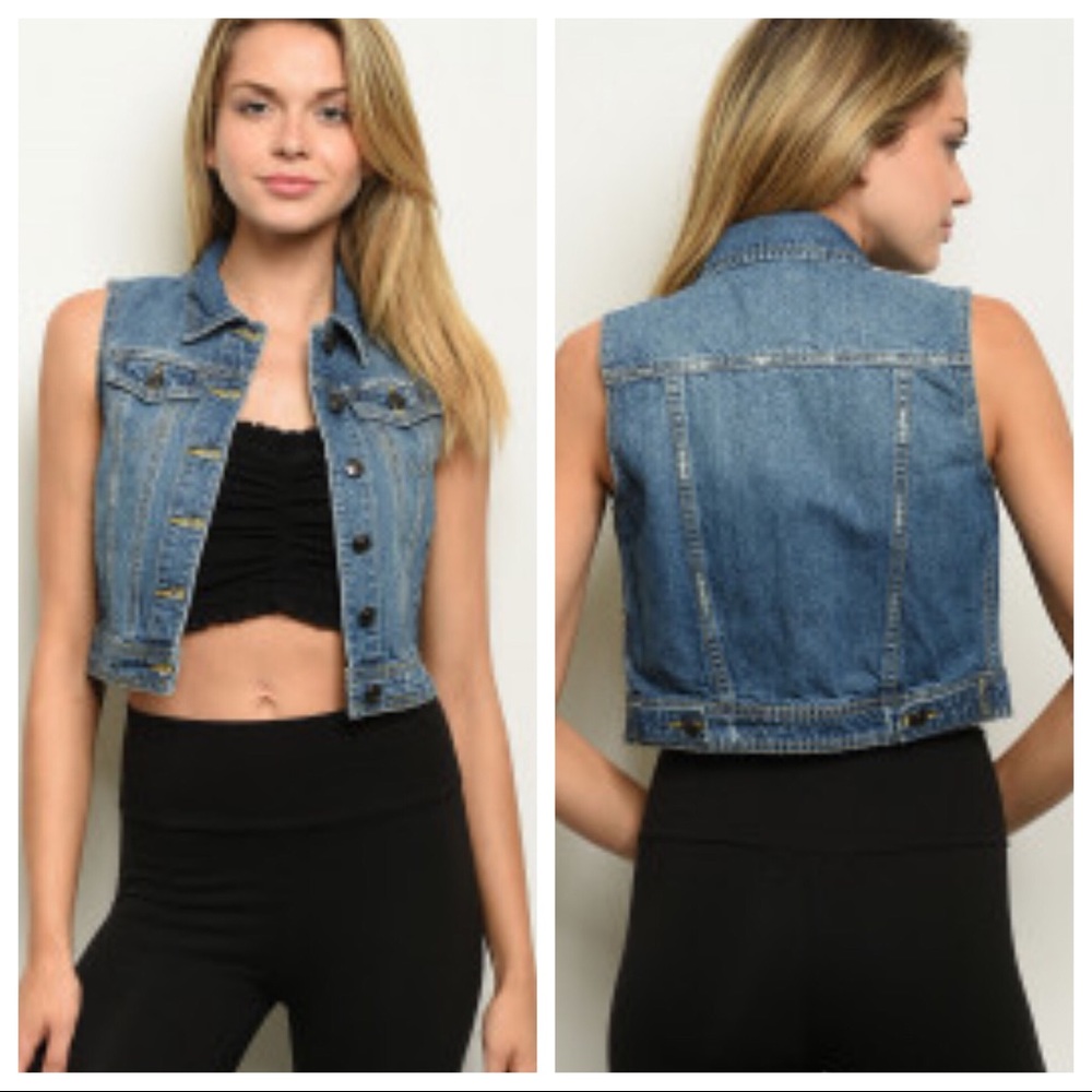 Distressed Cropped Denim Vest - Picture 5 of 8